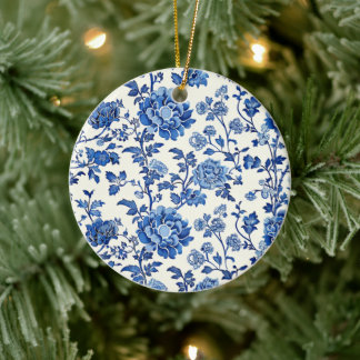 Grandmillennial Blue and White Floral Chinoiserie Ceramic Ornament