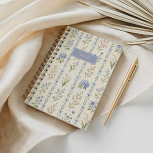 Grandmillennial Blue BowFloral Chinoiserie Notebook