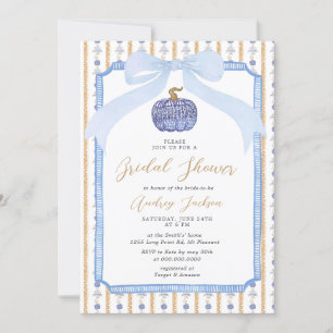 Grandmillennial Blue Chinoiserie Fall Bridal Showe Invitation