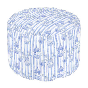 Grandmillennial Blue Chinoiserie Ginger Jar Pouf