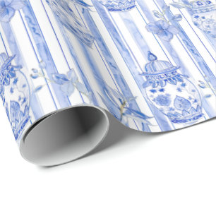 Grandmillennial Blue Chinoiserie Ginger Jar Wrapping Paper