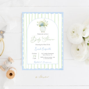 Grandmillennial blue ginger jar baby shower invita invitation