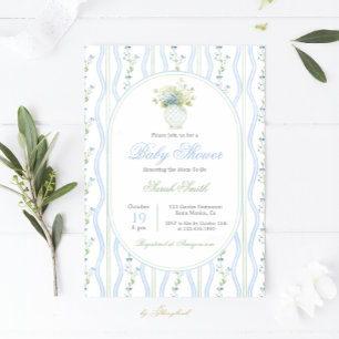 Grandmillennial Blue Ginger Jar Baby Shower Invitation