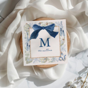 Grandmillennial Blue Winter Christmas Entertaining Napkins