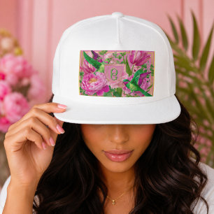 Grandmillennial Botanical Pink and Green Snap Back Hat