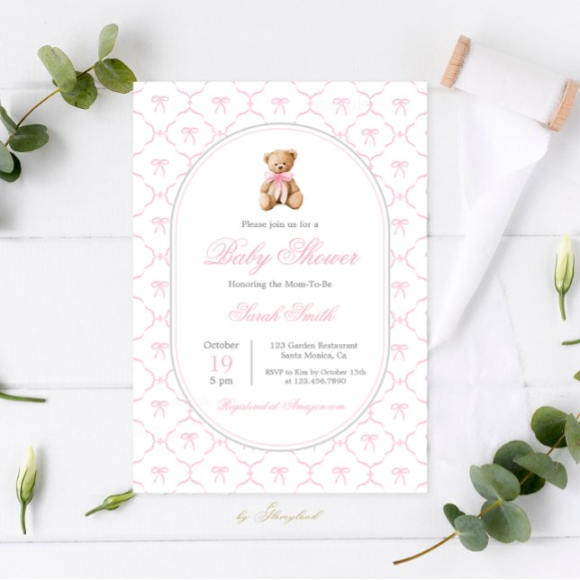 Grandmillennial Bow Baby Shower Girl Invitation (Creator Uploaded)
