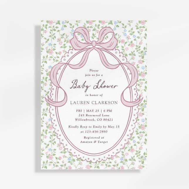 Grandmillennial Bow Baby Shower Invitation (Creator Uploaded)