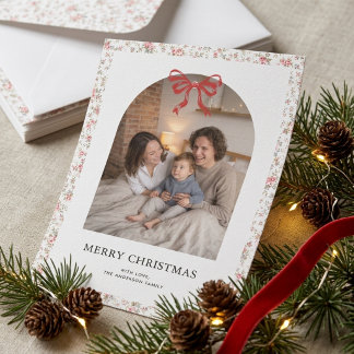 Grandmillennial Bow Family Arch Photo Christmas Holiday Card