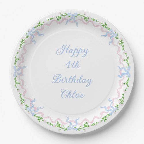 Grandmillennial Bows Birthday Paper Plate