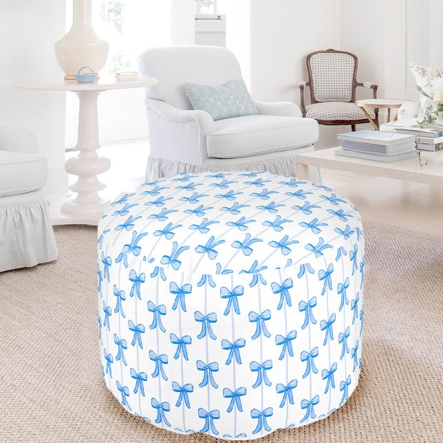 Grandmillennial Bows Decorative Round Pouf (Creator Uploaded)