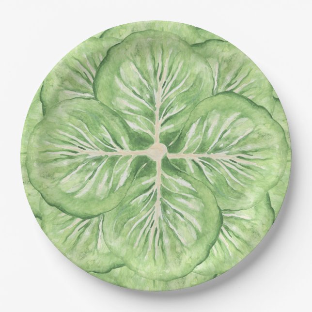 Grandmillennial Cabbage Leaf Paper  Paper Plates (Front)
