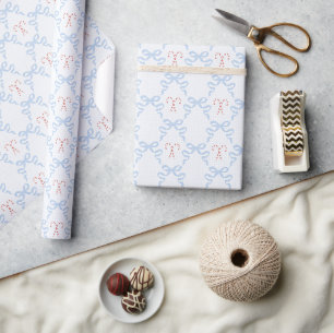Grandmillennial Candy Cane Christmas Bows Wrapping Paper