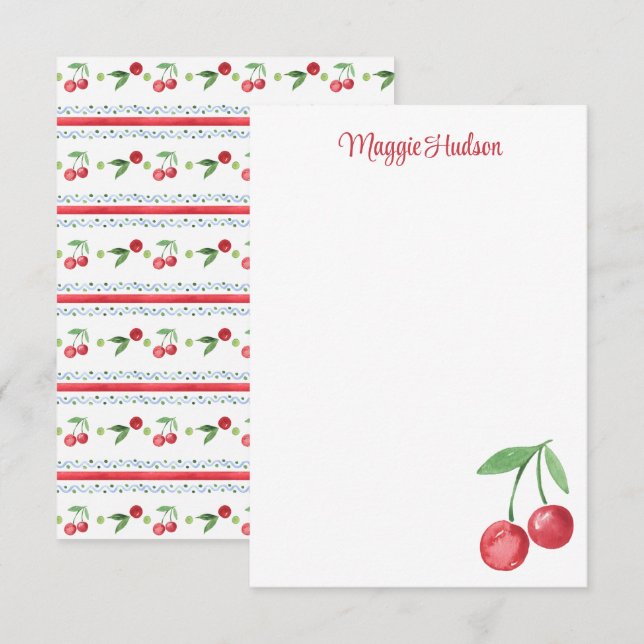 Grandmillennial Cherries Watercolor Thank You Card (Front/Back)