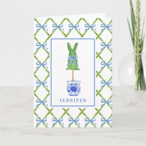 Grandmillennial Chinoiserie Bunny Topiary Blank Card