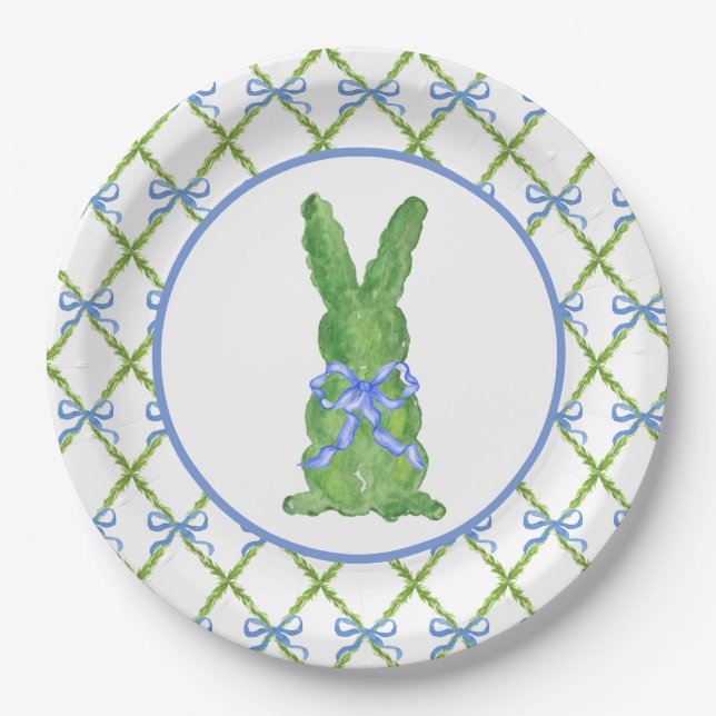 Grandmillennial Chinoiserie Bunny Topiary Paper Pl Plates (Front)