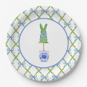 Grandmillennial Chinoiserie Bunny Topiary Paper Plates