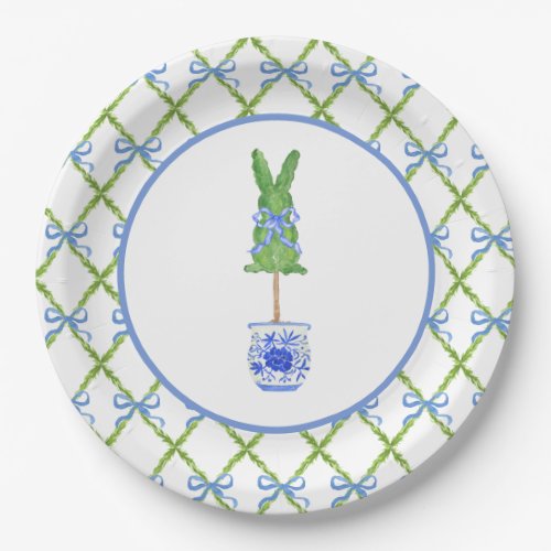 Grandmillennial Chinoiserie Bunny Topiary Paper Plates