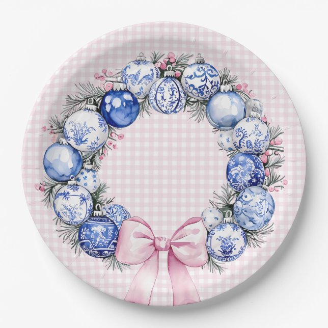 Grandmillennial | Chinoiserie Christmas Wreath Paper Plates (Front)