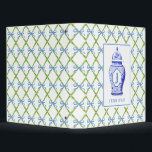Grandmillennial Chinoiserie Ginger Jar | Monogram 3 Ring Binder<br><div class="desc">This personalized planner design features a very chic blue and green lattice patterned background with a coordinating blue and white chinoiserie ginger jar vase.</div>