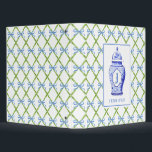 Grandmillennial Chinoiserie Ginger Jar | Monogram 3 Ring Binder<br><div class="desc">This personalized planner design features a very chic blue and green lattice patterned background with a coordinating blue and white chinoiserie ginger jar vase.</div>
