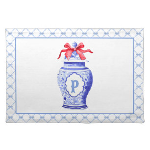 Grandmillennial Chinoiserie Ginger Jar Monogram Cloth Placemat