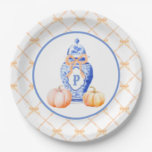 Grandmillennial Chinoiserie Ginger Jar Monogram Paper Plates
