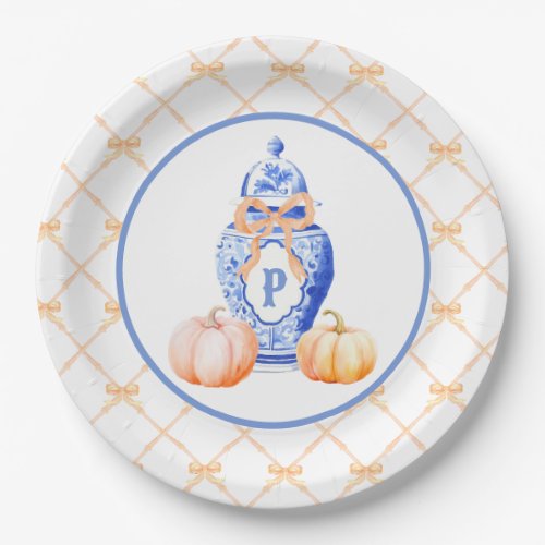 Grandmillennial Chinoiserie Ginger Jar Monogram Paper Plates