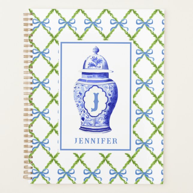 Grandmillennial Chinoiserie Ginger Jar | Monogram Planner (Front)