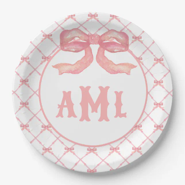 Grandmillennial Chinoiserie Monogram Bamboo & Bow Paper Plates | Zazzle