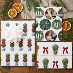 Grandmillennial Chinoiserie Topiary Bows and Photo Wrapping Paper Sheets