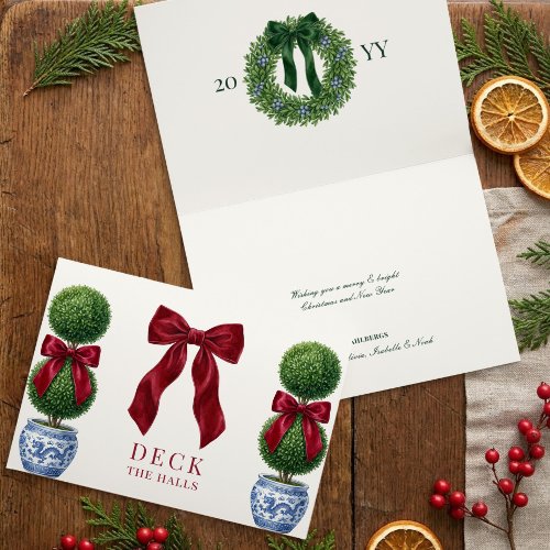 Grandmillennial Chinoiserie Topiary Deck The Halls Holiday Card