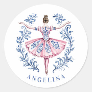 Grandmillennial Christmas Damask Ballerina Classic Round Sticker