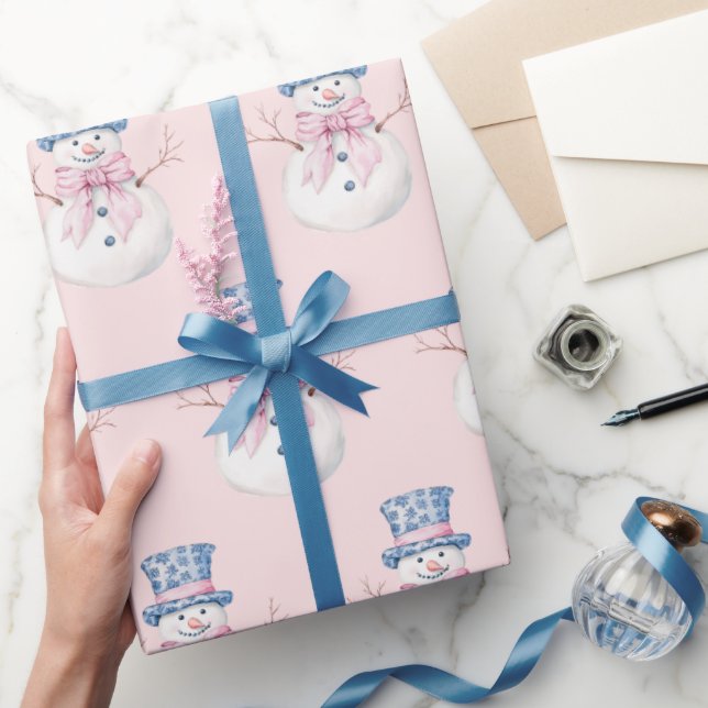 Grandmillennial Christmas Damask Snowman Wrapping Paper (Gifting)