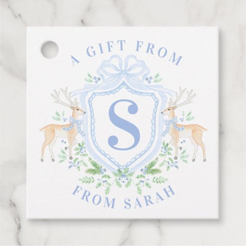 Grandmillennial Christmas Deer Crest Monogram  Favor Tags