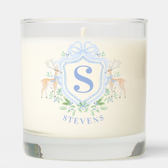 Grandmillennial Christmas Deer Crest Monogram  Scented Candle (Front)