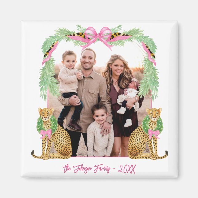 Grandmillennial Christmas Leopard Photo Magnet (Front)