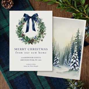 Grandmillennial Christmas New Home Wreath Blue Holiday Card