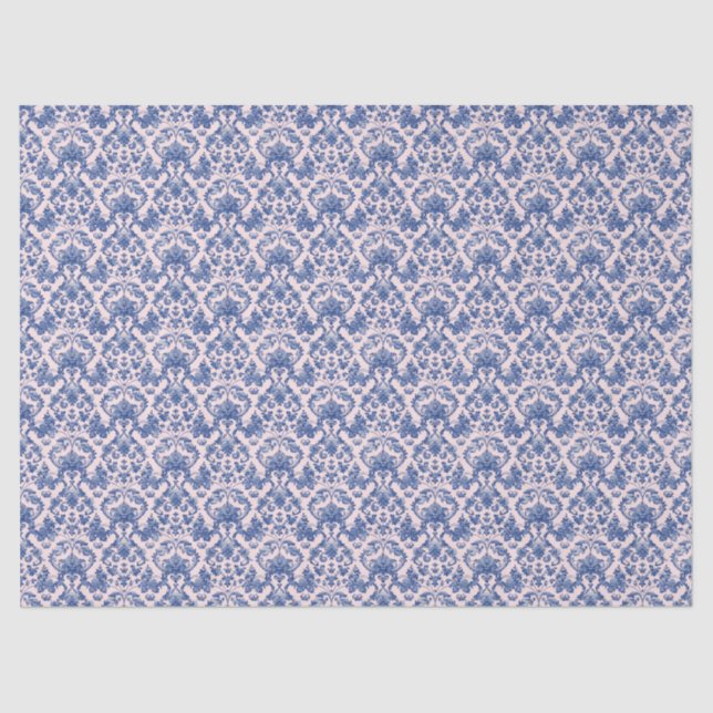 Grandmillennial Christmas Pink and Blue Damask  Tissue Paper (Front)