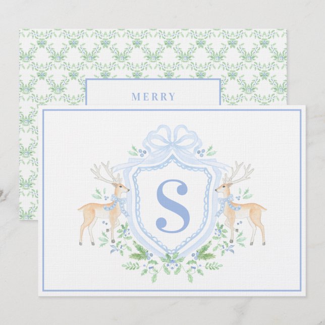 Grandmillennial Christmas Reindeer Crest Monogram  Invitation (Front/Back)