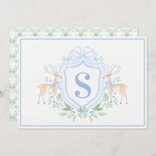 Grandmillennial Christmas Reindeer Crest Monogram  Invitation