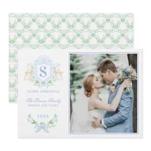 Grandmillennial Christmas Reindeer Crest Monogram  Invitation