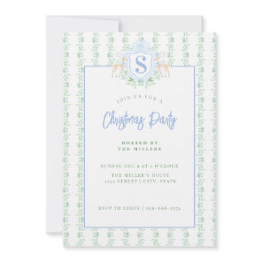 Grandmillennial Christmas Reindeer Crest Monogram Invitation
