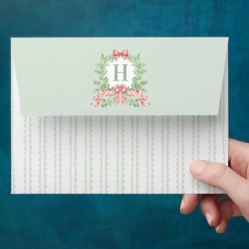 Grandmillennial Christmas Wreath Monogram Envelope