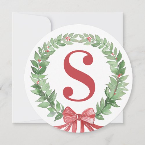 Grandmillennial Christmas Wreath Monogram Photo Thank You Card