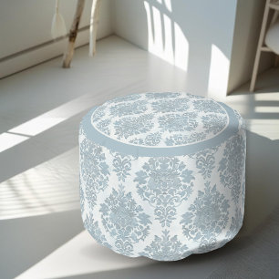Grandmillennial classic french style damask blue pouf