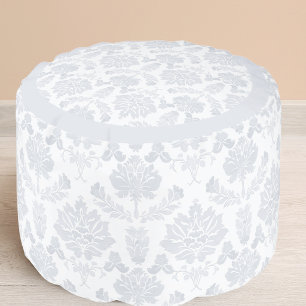 Grandmillennial classic french style damask gray pouf