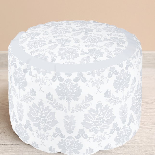 Grandmillennial classic french style damask gray pouf (Creator Uploaded)