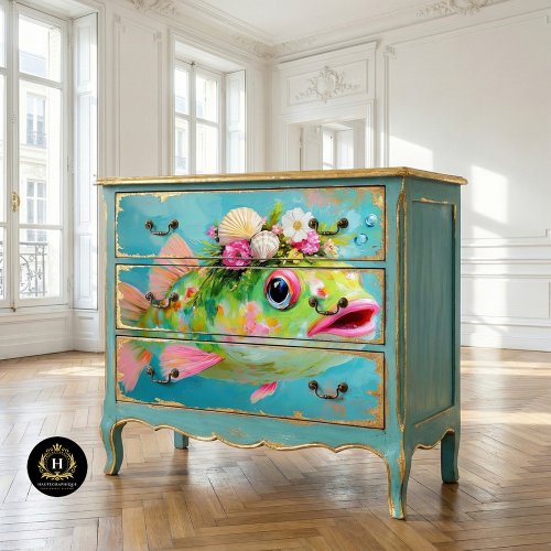 Grandmillennial Coastal Fish Commercial Decoupagee Tissue Paper