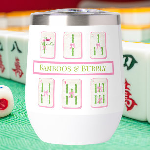 Grandmillennial Coquette Bamboos & Bubbly Mahjong Thermal Wine Tumbler