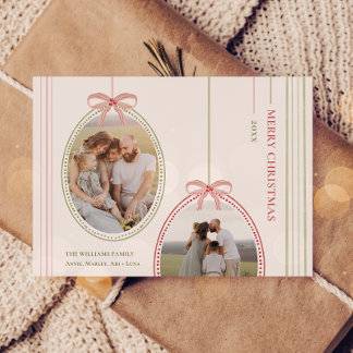Grandmillennial Coquette Christmas Two Photo  Holiday Card